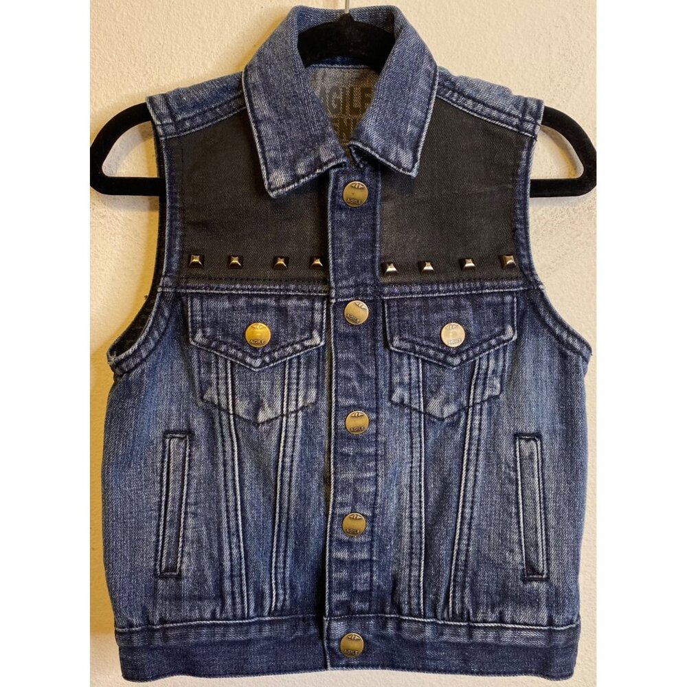 AGILE Denim Studded Snap Button Black Blue Vest Biker Boy Girl Size 5